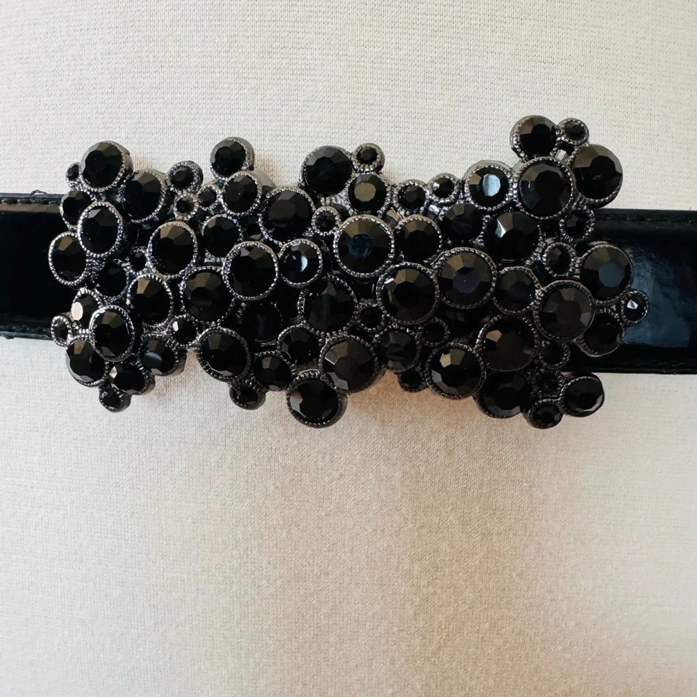 WHBM Cluster of Faux Black Jewel embellished belt black patent leather Large